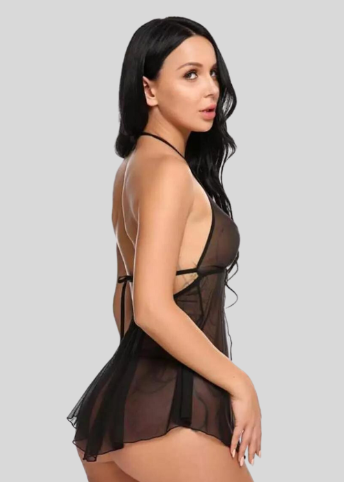 xTdJfQQcifVVVhAgwKJ1unaQC4HsrvfJALBYXeyB.png Elegant Lace Black Babydoll Nightwear - Image 3