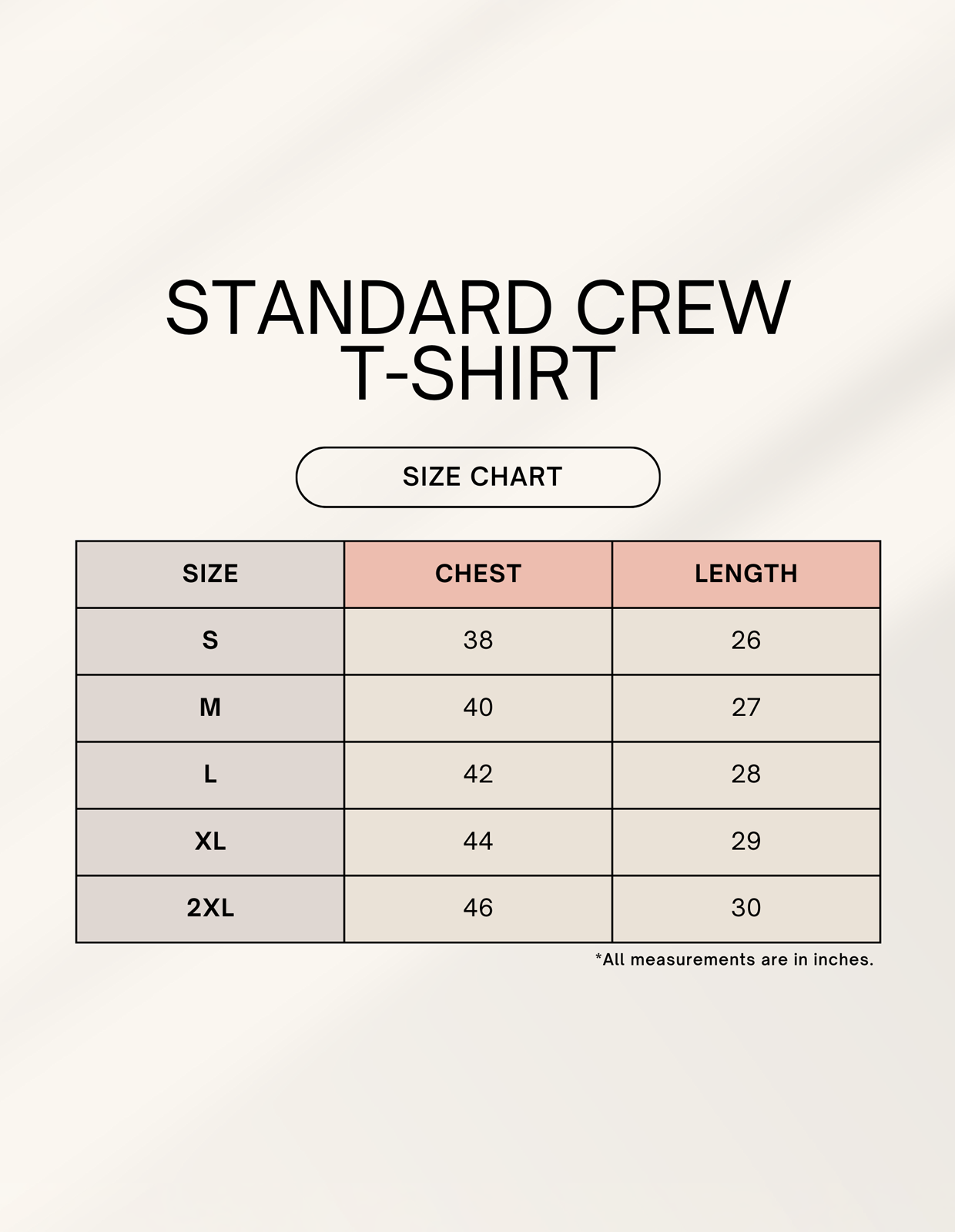 1744980361sizechart-1.png ZAVELO GOODVIBES Unisex Standard Crew T-Shirt – F&B Print– Classic Comfort, Everyday GOODVIBES - T Shirts product image 4