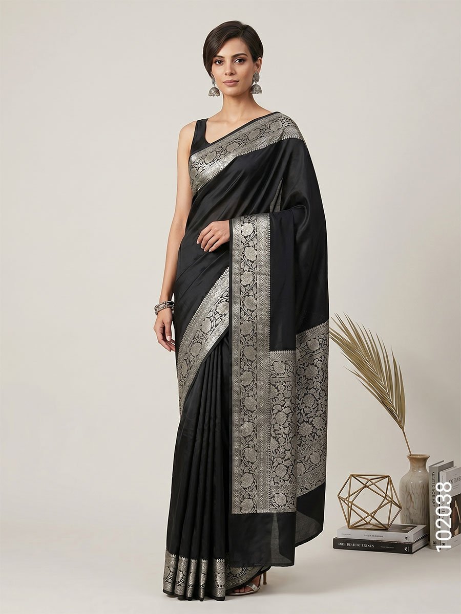 soft-silk-zari-work-plain-banarasi-saree-1 Soft Silk Zari Work Plain Banarasi Saree - Banarasi Sarees product image 2