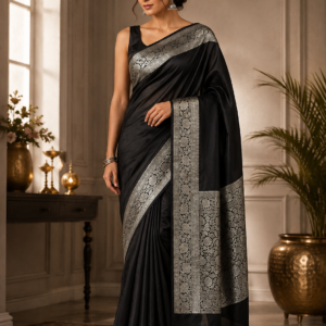 Soft Silk Zari Work Plain Banarasi Saree - Banarasi Sarees